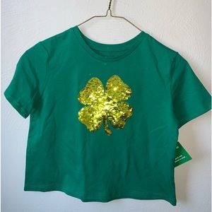 7/8 NEW Girls flip sequin green St. Patrick’s day shamrock crop top